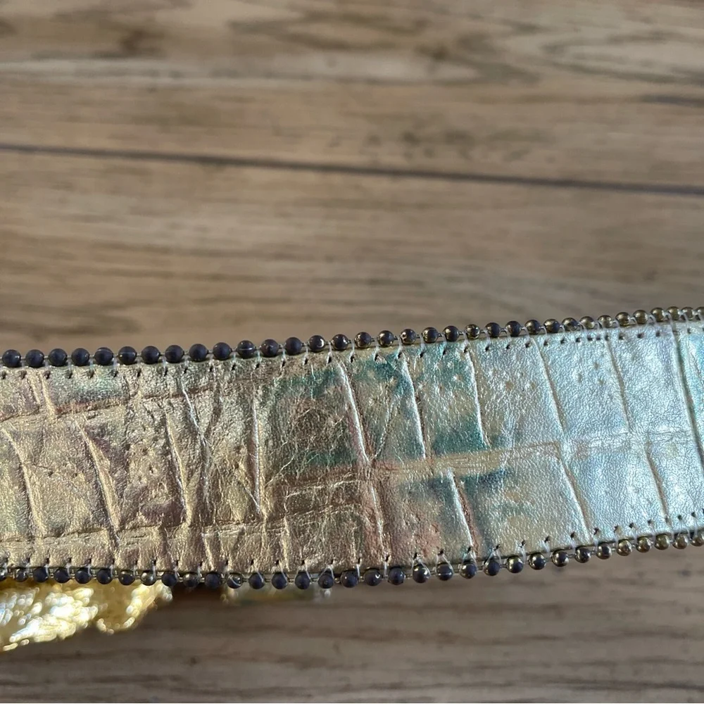 Leatherock Vintage Jeweled Gold Leather Rhinestone Belt Size S - Picture 12 of 16